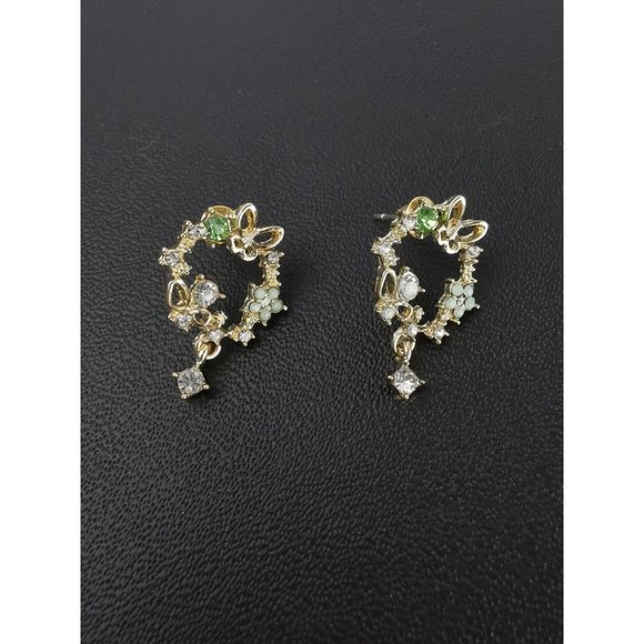 Brand New 14K Gold Plated Butterfly Flower Crystal Earrngs - Picture 3 of 8